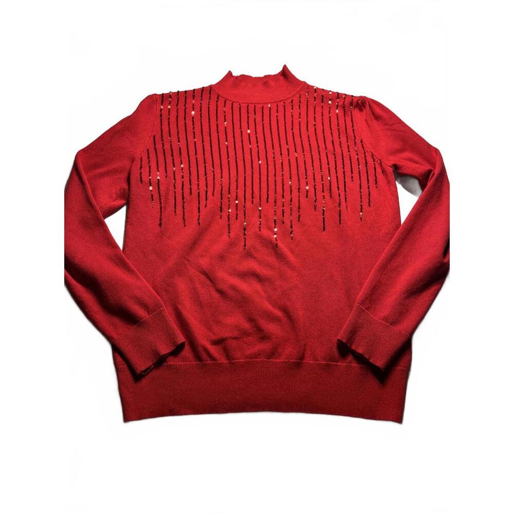 Eva Paige Cozy Red Sweater with Sparkling Sequin Detail Size Petite Medium